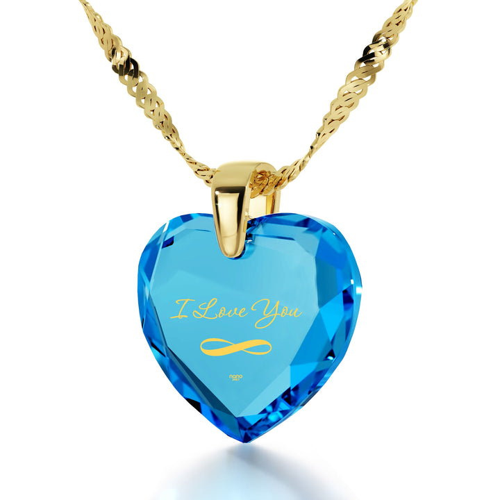 Gold Plated Silver Infinity I Love You Necklace Heart Pendant 24k Gold Inscribed Cubic Zirconia