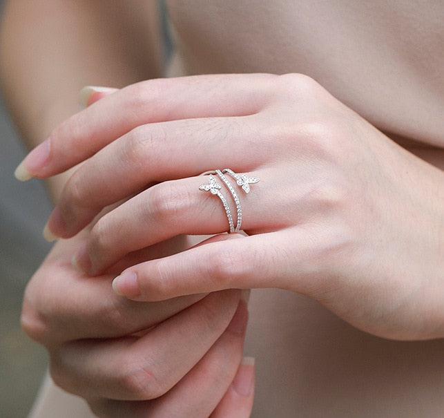 Silver Double Butterfly Ring